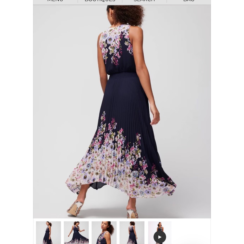 White House Black Market Navy Floral High Low Dress